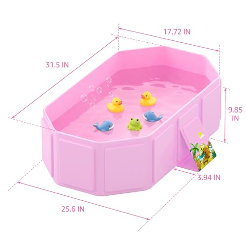 Collapsible Baby Bathtub, Toddler Bathtub with a Drain Plug, Folded for Storage Without Assembly, Suitable for Newborns to Toddlers, Portable Bathtub for Outdoor Travel, Pink