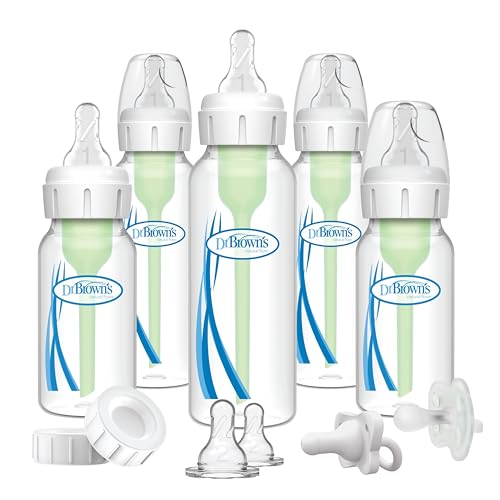 Dr. Brown's Natural Flow Anti-Colic Options+ Narrow Baby Bottle Gift Set with Advantage Pacifier & Bottle Travel Caps, 0m+