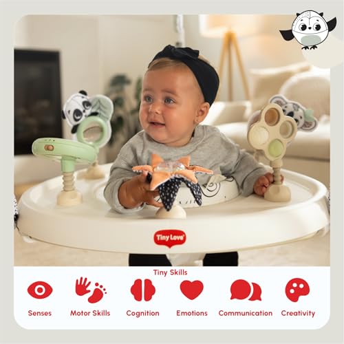 Tiny Love 4-in-1 Jump & Play Stationary Activity Center, Baby Jumper with Lights & Music, Developmental Toys, 360 Swivel Seat, Baby Activity Entertainer for 6 Months+, Black and White