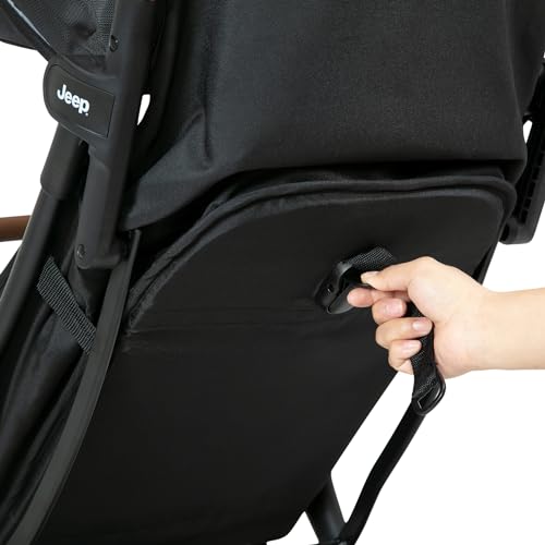 Jeep Altitude Compact Travel Stroller by Delta Children Greenguard Gold, Easy One Hand Fold, Lightweight, Extendable Canopy with Peek-a-Boo Window, Reclining Seat, 4 Wheel Suspension, Black