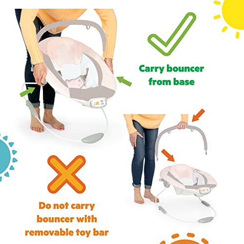 Bright Starts Pink Paradise Portable Baby Bouncer with Vibrating Infant Seat and -Toy Bar, Max Weight 20 lbs., Age 0-6 Months