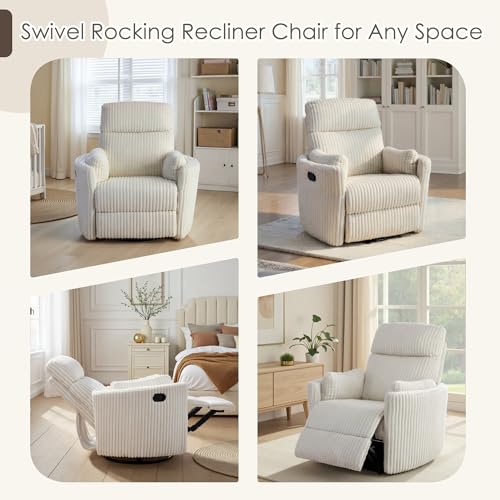 Chizzyseat Nursery Rocking Chairs Comfy High Back 360 Swivel Rocker Recliner with 2 Pillows Glider Recliner Nursery Chair for Adults Small Spaces Nursing Bedroom Living Room Beige