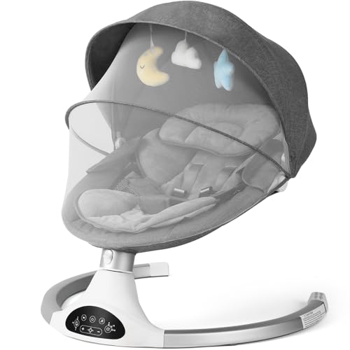 KIDINIX Baby Swings for Infants, Bluetooth Infant Swing with Music Speaker, 3 Seat Positions, 3 Speeds for Newborn Boy Girl, Indoor & Outdoor Use, Black