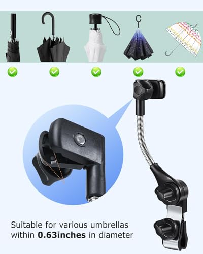 nediea Umbrella Holder for Stroller, Baby Stroller Umbrella Attachment, Umbrellas Connector Clip to Handlebar, 360 Degree Adjustable Universal Clamp for Golf Cart,Wheelchair, Beach Chair,Fishing