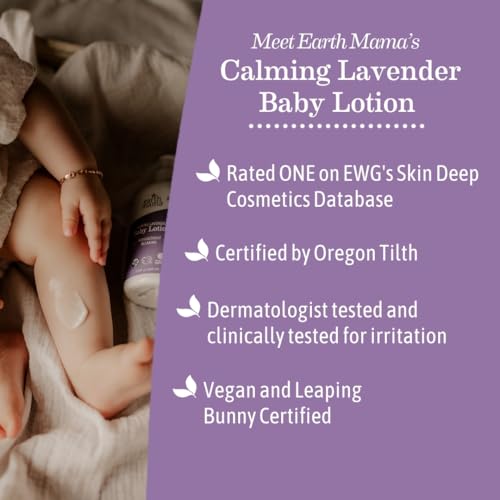 Earth Mama Calming Lavender Baby Lotion for Dry Skin, Calendula Cream for Newborn Skin Care, Children's Moisturizer with Aloe Juice, Rooibos, & Shea Butter, Lavender Lotion, 8 Fl Oz