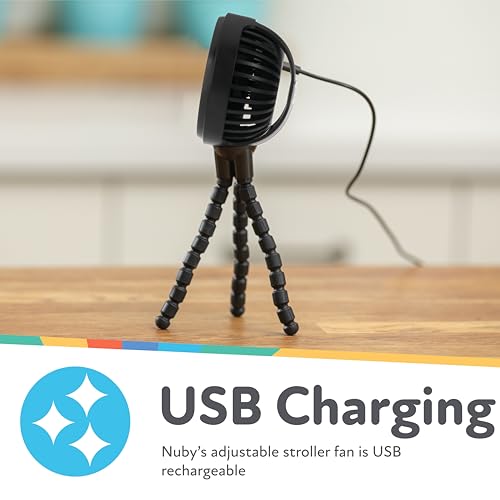 Nuby 3-Speed Stroller Fan with Adjustable Legs - Stroller Accessories - Summer Travel Essentials - Ideal for Car Seats and Play Yards - Black