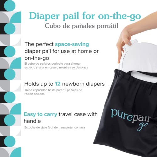PurePail Go Portable Diaper Pail — Gray — Superior Odor Control with No Added Fragrance — Collapses for On-The-Go — Compact & Space-Saving