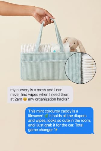 Itsy Bitsy Tot Diaper Caddy Organizer - Mint Curdoroy Baby Storage Bin for Nursery & Car | Baby Shower Basket & registry Essential