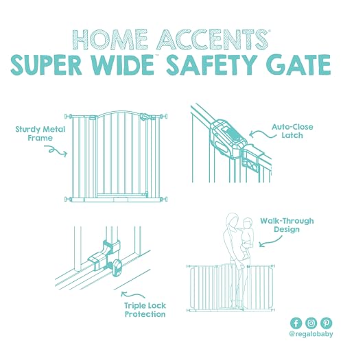 Regalo Safety 30.5-58" Extra Wide Arch Baby Gate with Door, Pressure Mount Walk Through Gate for Doorways & Bottom of Stairs, Babies, Toddlers & Pets, Tested & Safe, American Designed, American Owned