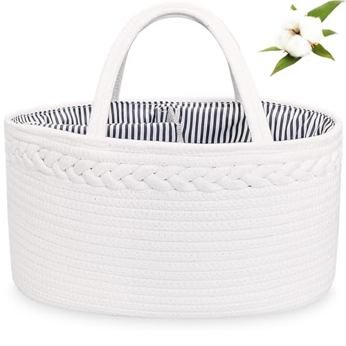 ABenkle Baby Diaper Caddy, Nursery Storage Bin and Car Organizer for Diapers and Baby Wipes, Cotton Rope Diaper Basket Caddy, Changing Table Diaper Storage Caddy