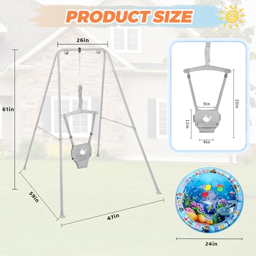 Baby Jumper with Stand, Baby Jumpers and Bouncers for Indoor and Outdoor Play, Toddler Jumper Suitable for 6-24 Months Infants, Easy to Assemble & Store, Water Mat Included (Gray)