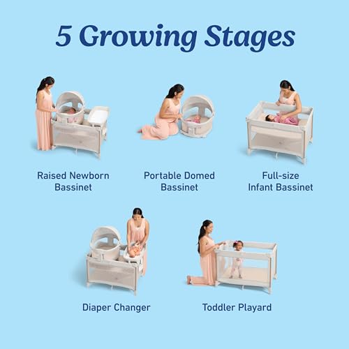 Graco Pack 'n Play Travel Dome Lux Playard, 4-in-1 Baby Playpen with Bassinet, Indoor or Outdoor Portable Playpen with UV 50 Canopy