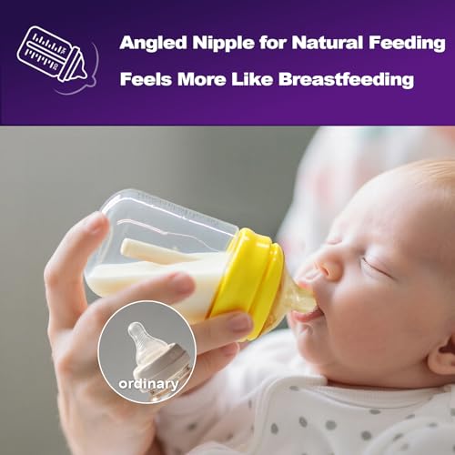 PPSU Baby Bottles for Newborns, Anti-Colic Wide Neck Breastfeeding Bottle with Angled Silicone Nipple, Natural Latch, BPA-Free, Heat Resistant, 5oz & 8oz, 0-6 Months, 3 Nipples