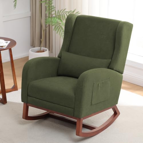 HCHAIRH Rocking Chair Nursery, Nursery Rocking Chairs with Foot Rest, Comfy Glider Rocker Nursing Chair with Back Pillow for Nursing, Living Room, Bedroom, Dark Green