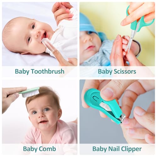 Baby Grooming Kit, Infant Safety Care Set with Hair Brush Comb Nail Clipper Nasal Aspirator,Baby Essentials Kit for Newborn Girls Boys (Green)