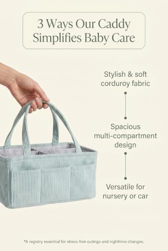 Itsy Bitsy Tot Diaper Caddy Organizer - Mint Curdoroy Baby Storage Bin for Nursery & Car | Baby Shower Basket & registry Essential