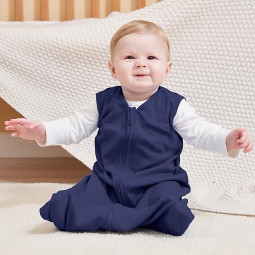 FIEMOL Baby Sleep Sack 0-6 Months, 100% Cotton Sleeping Sack for Newborn and Infant, 3 Pack Baby Wearable Blanket, 0.5 Tog Lightweight Double Zipper Sleep Bag Cyan