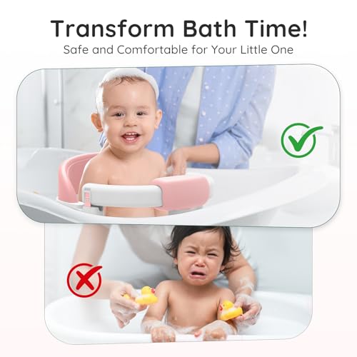 PANUSU Baby Bath Seat for Babies Sitting Up, Non-Slip Baby Bath Chair with Strong Suction Cups, Lockable Armrest & High Back 360° Safety Support, Ideal for Active Toddlers 6-24 Months, Pink