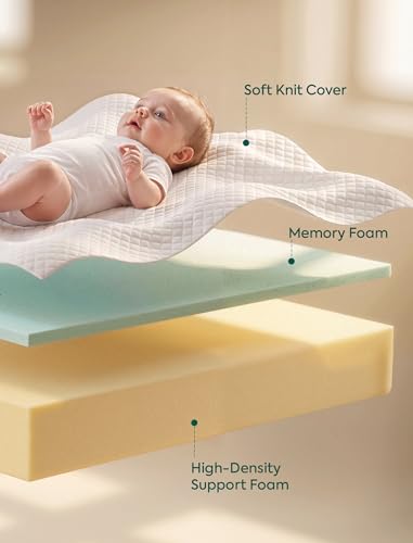 Babelio Dual-Sided Crib Mattress Memory Foam Waterproof Baby Mattress, Removable Cover, Fits Standard Crib and Toddler Bed