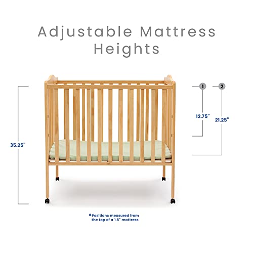 Delta Children Folding Portable Mini Baby Crib with 1.5-inch Mattress - Greenguard Gold Certified, Natural