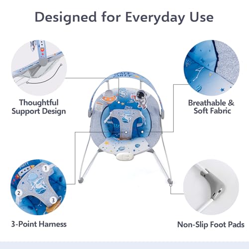 Baby Bouncer, Portable Baby Bouncer with Music Foldable Indoor & Outdoor Use for Baby 0-6 Months 6-20 lbs,Blue