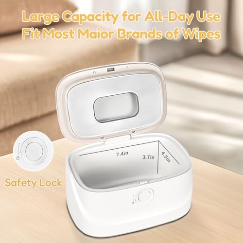 Baby Wipe Warmer with Night Light,Innovative Spring Design,Baby Wet Wipes Dispenser for Large Wipes,Wipes Warmer for Newborn Baby,Temperature Display,3 Modes of Temperature Heating Control