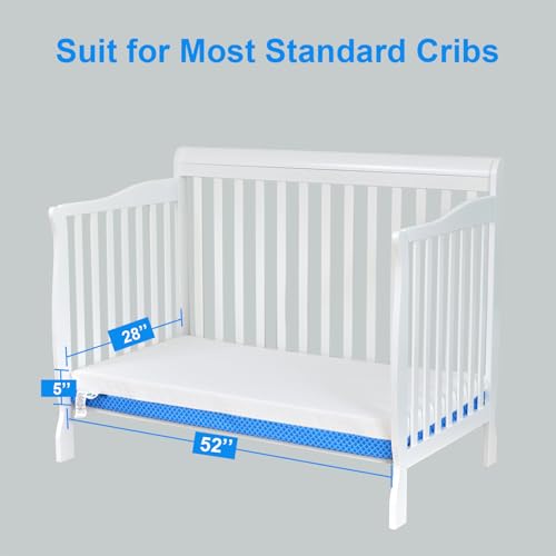 ASANEST Dual Sided Comfort Gel Memory Foam Breathable Baby Bed Mattress for Crib, Premium for Infant and Toddler with Removable Outer Cover, White & Blue, Standard Size 52 x 28 x 5 Inches