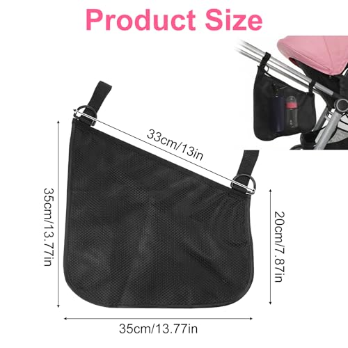 WJIAAA 2 Pack Side Sling Stroller Organizer, Universal Portable Side Sling Stroller with Mesh Cargo Net, Black Adjustable Mesh Storage Bag with Non-Slip Straps for Extra Cargo Space