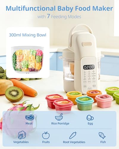SosekiBaby FM01 Baby Food Maker, 316L Stainless Steel Blades | Puree Steamer Blender Processor With 10oz Glass Bowl | One-Step Food Mill with Recipe, 12H Keep Warm, Auto Clean, Reheat | BPA-Free