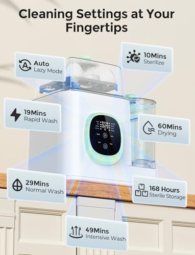 Xaproo Baby Bottle Washer, Sterilizer & Dryer, All-in-One Cleaning Machine for Bottles, Pump Parts & Baby Essentials, 19 Min Rapid Wash & Auto Mode, 60 Detergent Tablets Time-Saving & Effortless Care