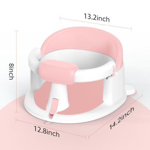PANUSU Baby Bath Seat for Babies Sitting Up, Non-Slip Baby Bath Chair with Strong Suction Cups, Lockable Armrest & High Back 360° Safety Support, Ideal for Active Toddlers 6-24 Months, Pink