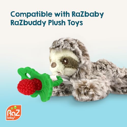 RaZbaby RaZberry Silicone Baby Teether Toy - Berrybumps Soothe Babies Sore Gums - Infant Teething Toy - Hands Free Design - BPA Free - Easy-to-Hold Design - Teething Relief Pacifier - Fruit Shape/Red