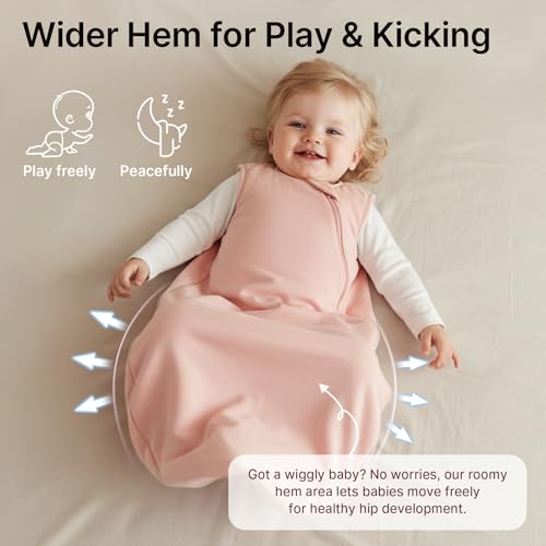 Supersoft Rayon Made from Bamboo Sleep Sack 3-6 Months Newborn Sleep Sack 0-3 Months 1.0 Tog Baby Wearable Blanket with 2-Way Zipper Unisex Sleeping Bag for Babies All-year-around - Pink