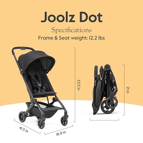 Joolz Dot Ultra Lightweight Travel Stroller – Compact Fold, Airplane Compatible, 5-Point Harness, UPF 50+ Canopy – Easy to Carry City & Travel Stroller - Space Black