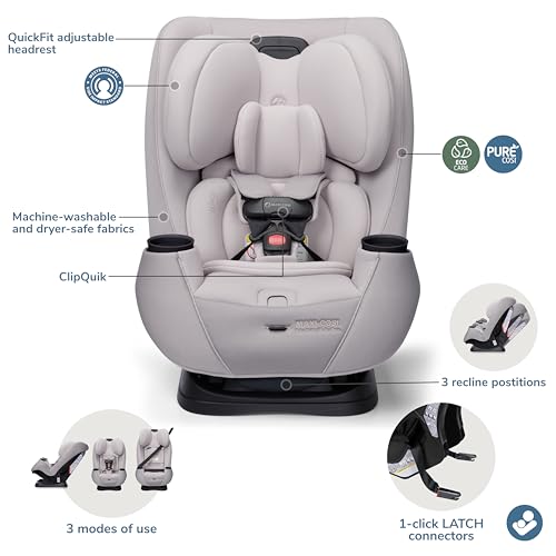Maxi-Cosi Pria Max 3-in-1 Convertible Car Seat, Infant to Toddler Car Seat, ClipQuick Magnetic Chest Clip, Quick-Install Latch, Machine-Washable Cover, 5-100 lbs, Oyster Shell