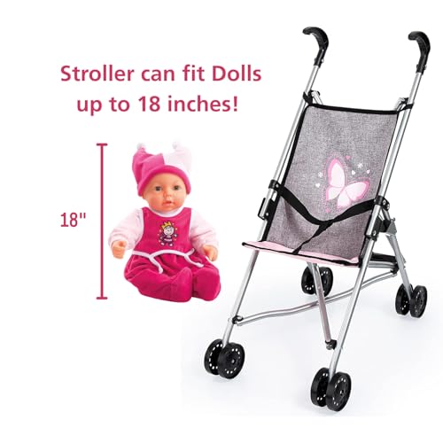 Bayer Doll Umbrella Stroller for Toddlers Foldable Grey 18-Inch, Easy Storage Lightweight Portable