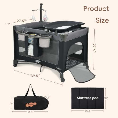 Pamo Babe Magic Fold Pack and Play with Bassinet 1 Step Set Foldable Playards Baby Playard with Changing Table Portable Playpen with Zip Door
