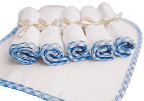 Channing & Yates - Premium Baby Washcloths - (6-Pack) Organic Baby Wash Cloths - Thick, Soft, Plush - Great for Eczema - Face Washcloths (Blue on White)