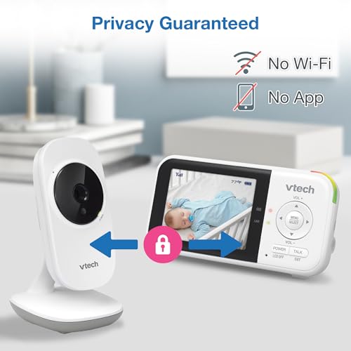 VTech Baby Monitor No WiFi – 19-Hour Video Battery for Newborns, 1000ft Range, Auto Night Vision, Two-Way Talk, Temperature Sensor, Sound-Activated Screen | VM819