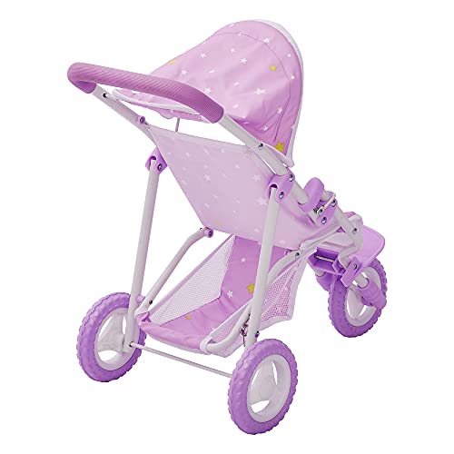 Olivia's Little World Baby Doll Jogging-Style Stroller with Canopy, Seatbelt and Storage Space, Purple and White