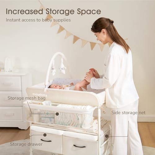 Maydolly Baby Changing Table, Maydolly Portable Foldable Changing Table, Waterproof Diaper Changing Station, Adjustable Height Changing Station, Mobile Nursery for Newborn and Infant