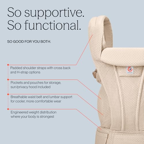 Ergobaby Omni Deluxe Baby Carrier for Newborn to Toddlers 0-48 Months (7-45 lbs) - 4-Position Breathable Mesh Baby Carrier with Ergonomic Support, Storage Pockets, and Sun Hood - Soft Olive