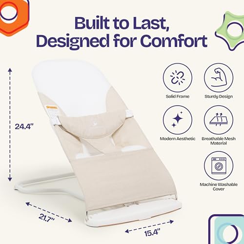 ComfyBumpy Ergonomic Baby Bouncer Seat - Safe, Portable Bouncing Chair with 3 Adjustable Height Positions - Infant Bouncy Seat Perfect for 8-20lbs Babies (Oatmeal)