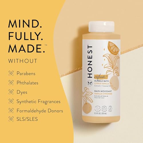 The Honest Company Foaming Bubble Bath, Naturally Derived, Tear-free, Hypoallergenic, Citrus Vanilla Refresh, 12 fl oz