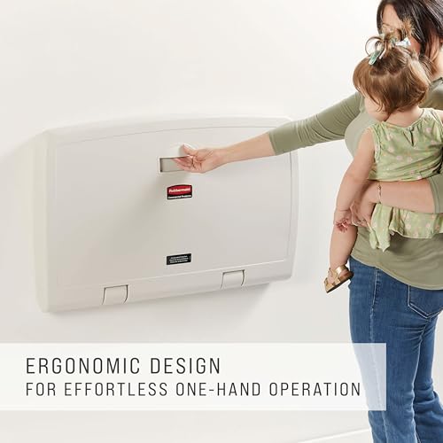 Rubbermaid Commercial Products Horizontal Baby Changing Station, Light Platinum, Wall-Mounted Fold-Down Diaper Change Table with Safety Straps for Restaurants/Hotels/Schools/Airports