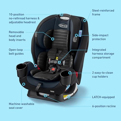 Graco® TriRide 3-in-1 Reclining Car Seat, Clybourne - Rear & Forward Facing Car Seat, Highback Booster, Adjustable Headrest