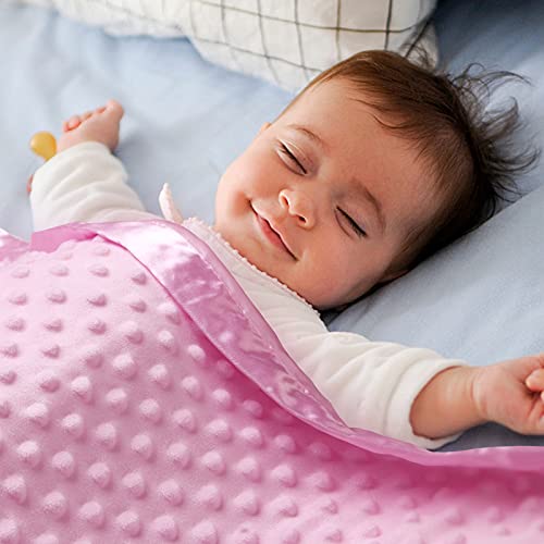 Pro Goleem Baby Soft Minky Dot Blanket with Silky Satin Backing Baby Gifts for Girls（Pink, 30’’ x 40’’）