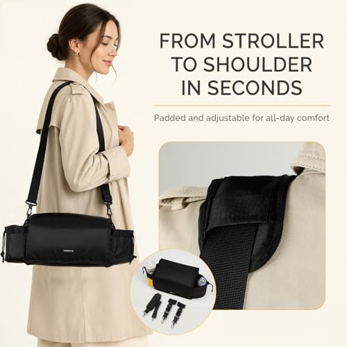 VERAVIE Single & Double Stroller Caddy Organizer Storage Bag, Cup Holders