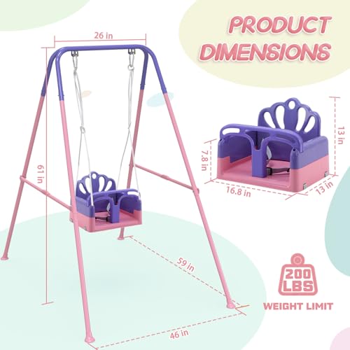 Foldable Toddler Swing Set and Baby Jumper, Indoor & Outdoor Use, Baby Bouncer Jumper, Safe and Durable Swing Set for Backyard （Pink）