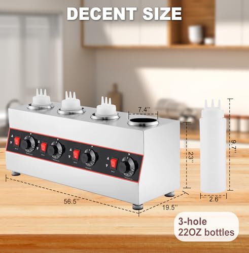 Saladulce Sauce Warmer Dispenser Sauce Bottle Warmer Nacho Cheese Warmer Dispenser with 650ml Bottles, Bottle Warmer for Cheese Hot Fudge Caramel, 86-185℉110V